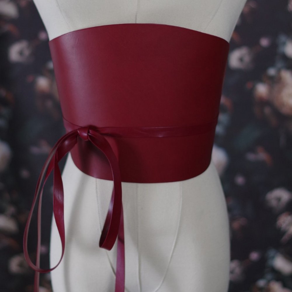 Dehanche Inspired Italian Vachetta Leather Corset Belt with Tie Straps in Red